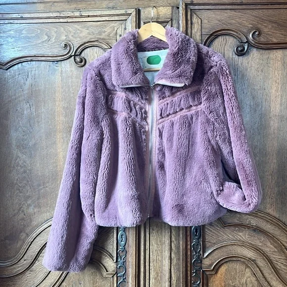 Anthropologie Faux Fur Jacket Teddy Bomber Mauve Dusty Rose - Picture 5 of 15